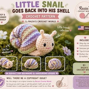 Little Snail Crochet Pattern, Amigurumi Tutorial, Beginner Friendly (PDF Download)