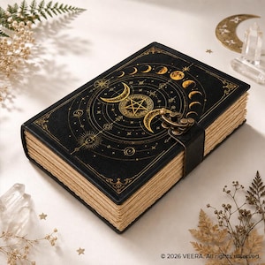 Personlig läderjournal med månfas, pentagramgrimoire, himmelsk anteckningsbok (200 sidor)