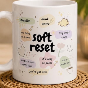 Keramische mok met soft reset-technologie | Koffiebeker voor zelfzorg, mentaal welzijn en ondersteuning bij angst