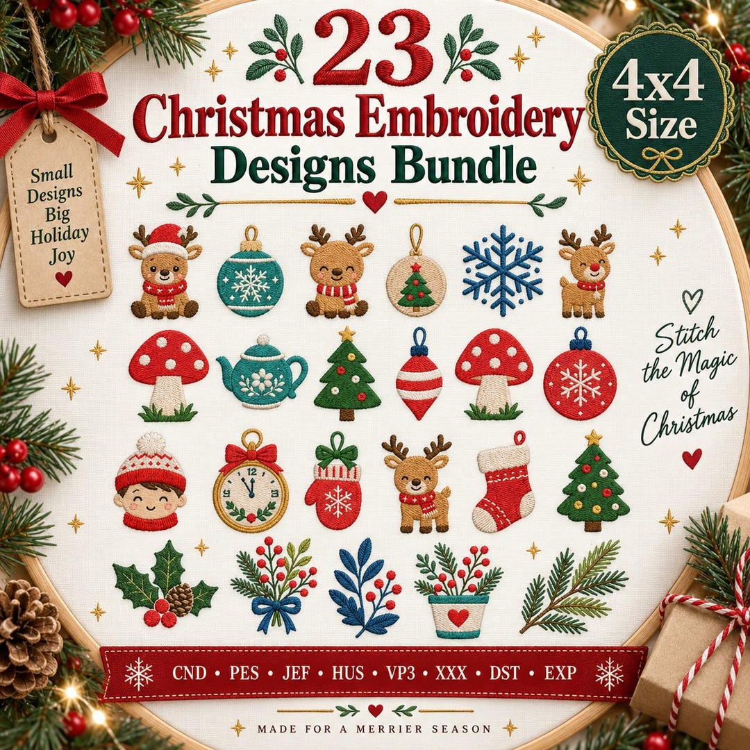 23 Mini Christmas Icons Embroidery Design, Christmas Set Embroidery ...