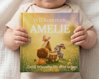 Personalisiertes Babybuch mit Namen | Geschenk zur Geburt Junge Mädchen | Babyparty Geschenk | Taufgeschenk Patenkind | Andenken Baby