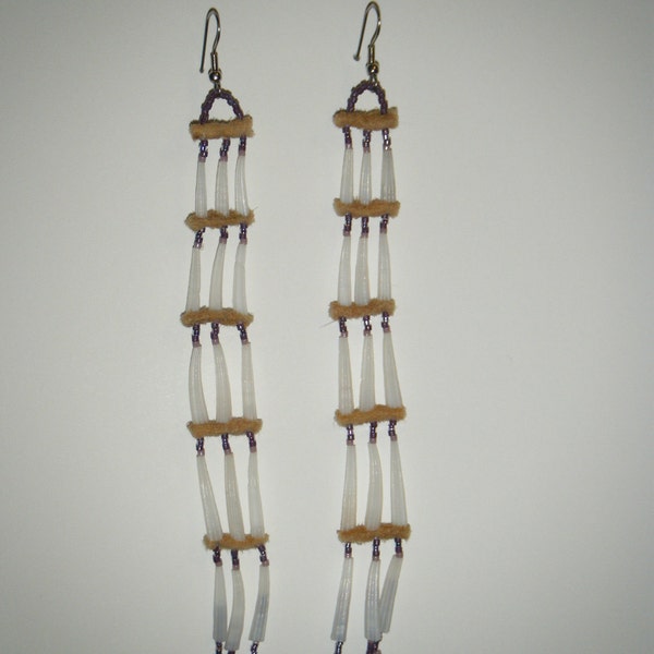 Native American Made Extra Long Dentalium Shell Earrings