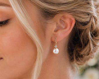 Faux Pearl Dangle Earrings, Gold Tone Bridal Jewelry,Wedding Earrings,Bridesmaid Gift