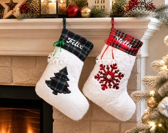 名入れ刺繍入りクリスマスストッキング、家族名入りクリスマスストッキング、家族向けカスタムホリデーストッキング、クリスマスデコレーション＆ギフト