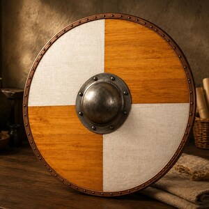 Handmade Wooden Viking Round Shield: 24-Inch Knight Battle Armor Replica (LARP Cosplay)