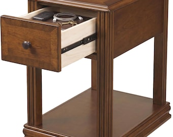 Contemporary Chairside End Table, Wood Veneer, 1 Drawer, 1 Shelf, Medium Brown