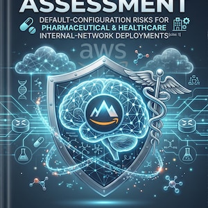 May include: A dark blue document cover titled AWS BEDROCK VULNERABILITY ASSESSMENT. It features a central shield icon containing a glowing blue brain with a mountain logo, flanked by a caduceus. Includes text on risks, compliance, and findings.