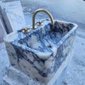 Calacatta Viola Marble Sink - Purple Veined, Wall Mounted Design