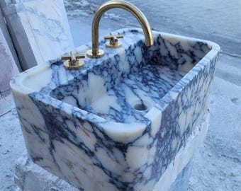 Calacatta Viola Marble Sink - Purple Veined, Wall Mounted Design