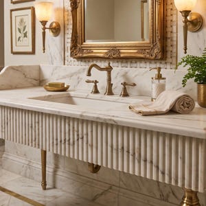 Calacatta Gold Marble Sink: Elegant Fluted Design (Rectangular Basin)