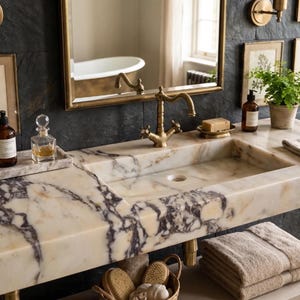 Calacatta Viola Marble Sink - Polished Rectangular Vessel Basin