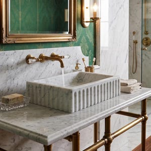 Carrara Marble Kitchen Sink: Handmade Rectangular Farmhouse Basin