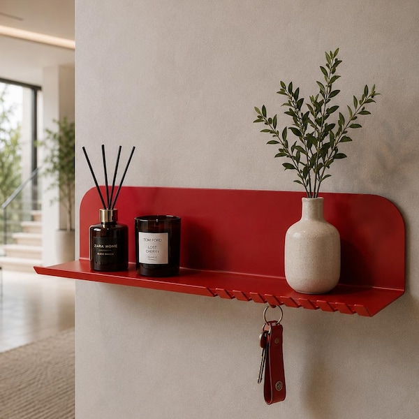 Metalen halfronde plank met sleutelhaakjes, minimalistische organizer voor de hal
