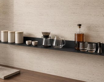 Minimalistische metalen wandplank: opbergruimte voor koffiehoek en thuisbar