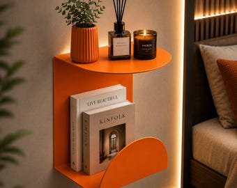 Modern Metal Wall Shelf, Floating Bedside Book Holder, Minimalist Display Storage