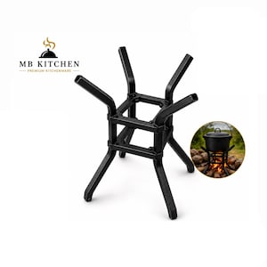 Soporte para fogata y cocina, soporte de cocina de hierro fundido resistente, soporte para ollas para fogata al aire libre, soporte para utensilios de cocina para llama abierta, equipo de cocina para acampar