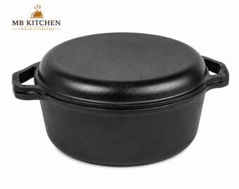 Gusseiserner Schmortopf (6 Liter) mit Deckel, vorbehandelt, robust und ideal zum Brotbacken, Eintöpfe, Braten und für Campingausflüge