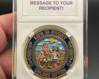 Nautical Couple Challenge Coin: Born to Cruise Forced to Work Keepsake with personalized case