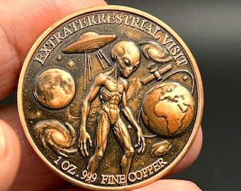 EXTRATERESTRIAL VISIT 3D-1 OZ .999 Copper Challenge Coin Collectible Medal 40mm