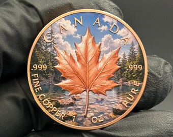 Canada Maple Leaf 1 oz .999 Fine Copper Round – Wilderness Art Edition