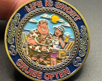 Nautical Couple Challenge Coin: Born to Cruise Forced to Work Keepsake