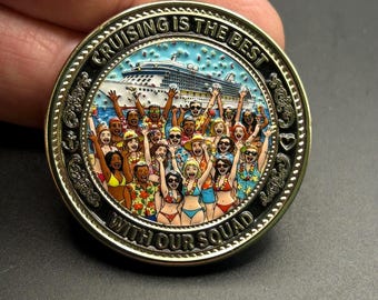 Squad Cruise Challenge Coin – Nautical Group Keepsake Medal, Ship Faced Party Souvenir