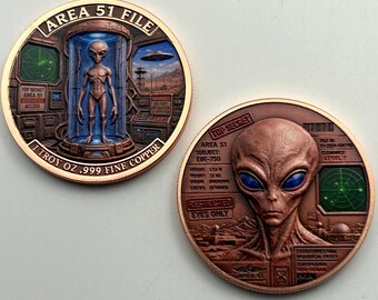 Area 51 File – EBE-750 Alien 1 Troy Oz .999 Fine Copper Round Challenge Coin(40mm)
