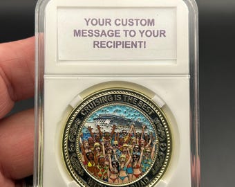 Squad Cruise Challenge Coin – Nautical Group Keepsake Medal, Ship Faced Party Souvenir with personalized display case