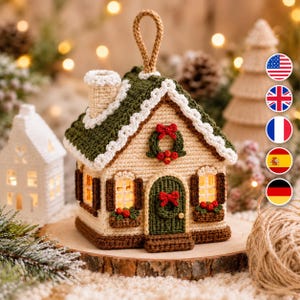 Häkelanleitung für ein Lebkuchenhaus (PDF), Weihnachtsdeko-Grafik, beleuchtetes Dorfhaus (Amigurumi) – Sofort-Download