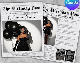 Birthday Newspaper Canva Template, Birthday Newspaper Template, Birthday Program, Large Birthday Newspaper, Editable Newspaper Itinerary