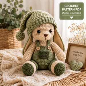 Virkat kaninbjörnsmönster PDF, Amigurumi kaninvirkmönster, kanindockmönster, virkad plyschhandledning, omedelbar digital nedladdning