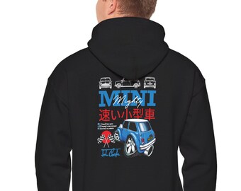 Mighty Mini Car hooded sweatshirt | Retro Japanese text, Racing flags