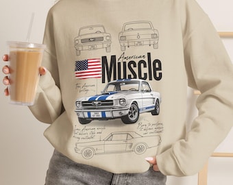 American Muscle Car Crewneck Sweatshirt | Vintage Mustang Illustration
