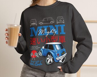 Mighty Mini Car sweatshirt | Retro Japanese text, Racing flags