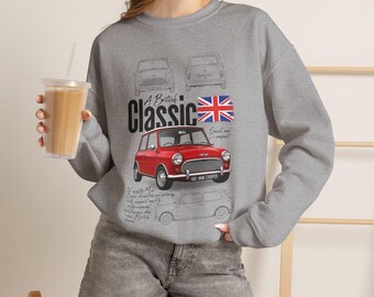 Classic Mini Cooper with Union Jack Sweatshirt | Vintage British Car Design
