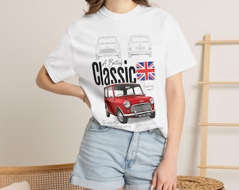 Classic Mini Cooper car T-Shirt | British Flag Vintage Car