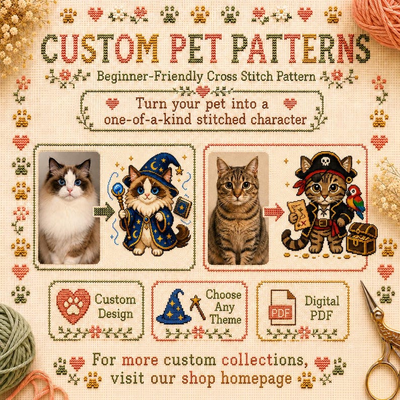 Sushi Cat Cross Stitch Pattern Bundle, Kawaii Japanese Food, Beginner PDF image 13