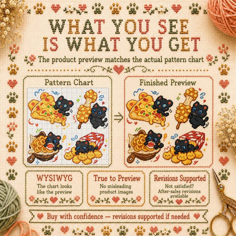 Sushi Cat Cross Stitch Pattern Bundle, Kawaii Japanese Food, Beginner PDF image 7