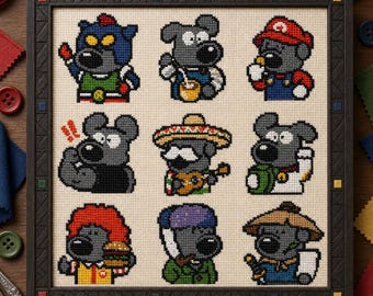 9 Dog Costume Cross Stitch Patterns Bundle, Pixel Puppy PDF Designs