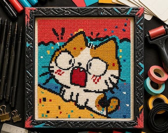Abstract Cat Cross Stitch Pattern, Modern Folk Art Kitty Chart (PDF Download)