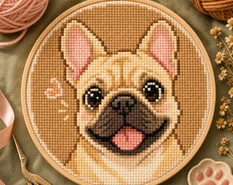 Cross Stitch Pattern for Frenchie Lovers — Smiling French Bulldog, Easy & Beginner Friendly