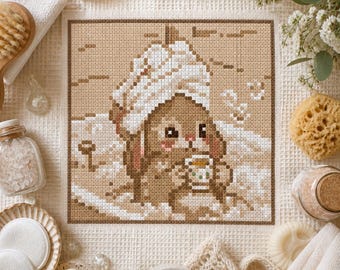 Sepia Bunny Cross Stitch Pattern, Lop Eared Rabbit, Vintage Nursery PDF (Digital Download)