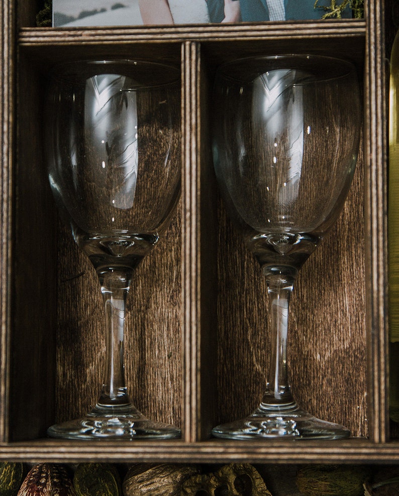 Wine Box With 2 Glasses Separate Space for a USB and 4x6 Etsy