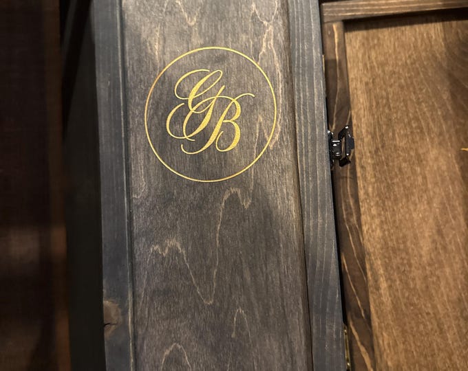 Wine box hinge lid - 13x3.5x3.5 gold inlay engraving