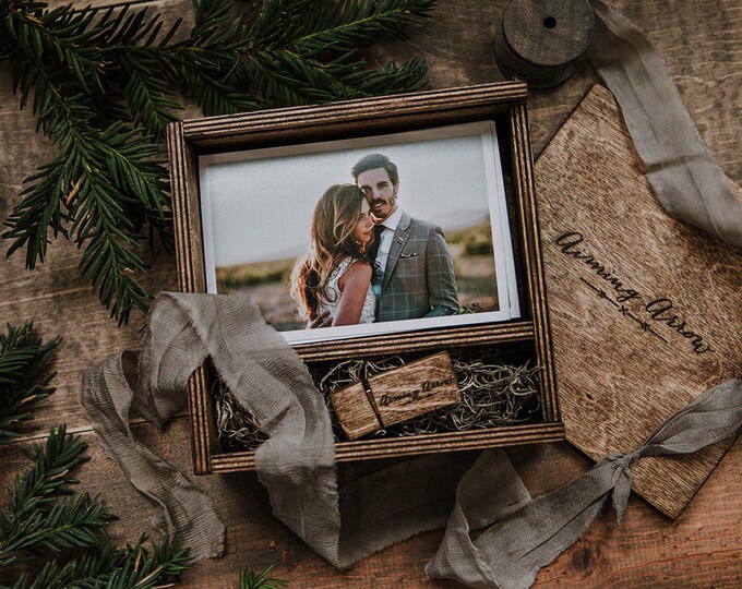 Set of 9 - 4x6 Wood print box (32gb option) with enough space for prints and usb drive) - (spanish moss included)