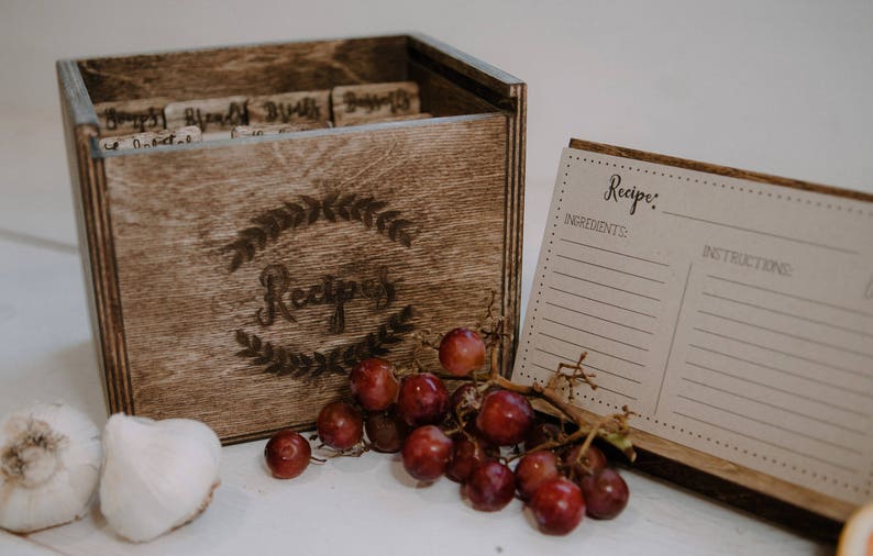 5x7 Laser Engraved Wood Recipe Box with recipe stand also includes engraved wood recipe card dividers image 5