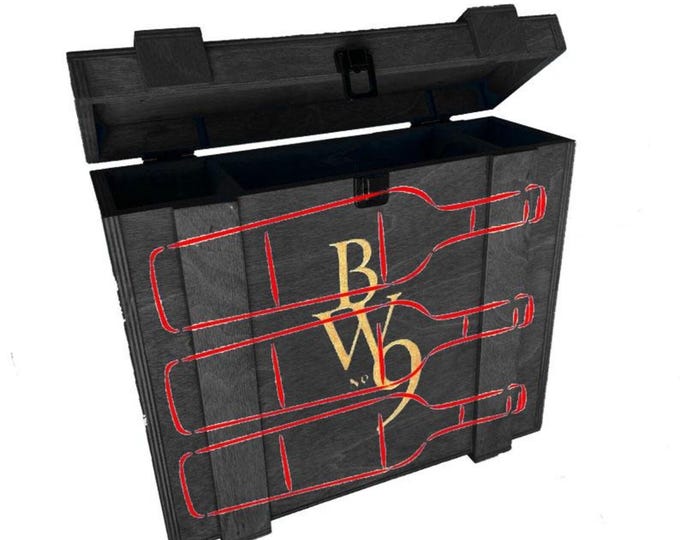 Custom 5 blue boxes with Gold inlay engraving - 3 bottle Wine box
