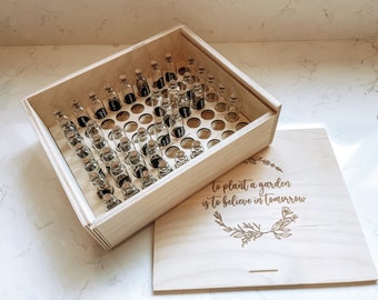 8x10x2.5 Wood Box for 63 apothecary jars to organize your garden seeds (Box Only) see description for bottles and labels