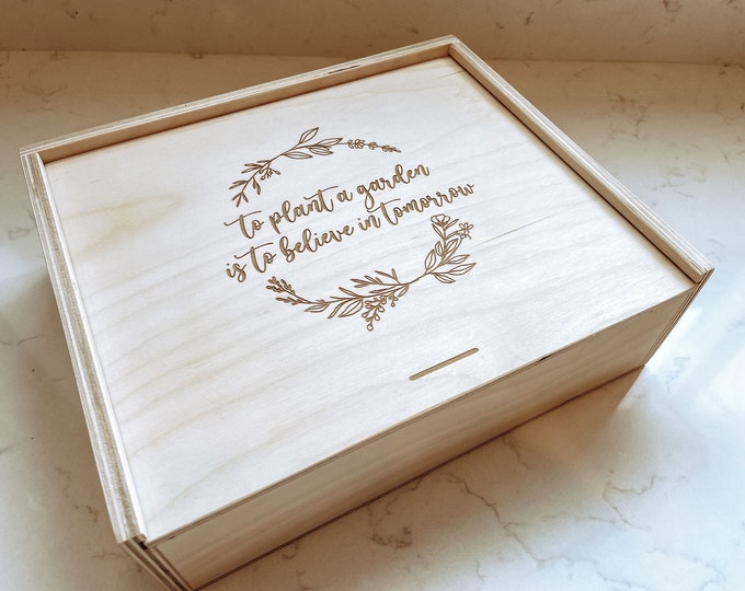 Custom Wood Box for 30 apothecary jars to organize your garden seeds (Box Only) see descrip for bottles and labels with custom engraving.
