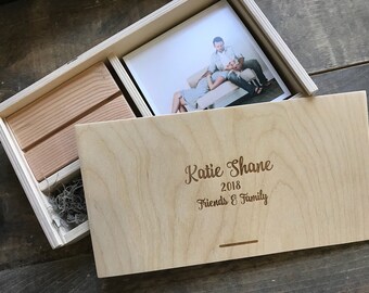 set of 10 - 5x5 Wood print box with photo stand and enough space for 5x5 prints and usb drive - (spanish moss included)